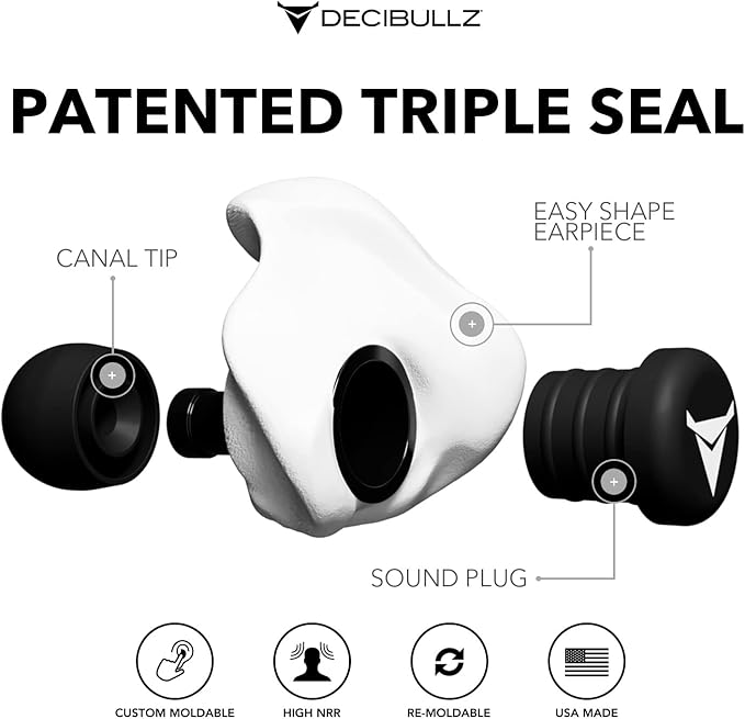 Decibullz 25-Decibel Noise-Reduction Earplugs for Hearing Protection, Custom-Molded Reusable Earplugs for Noise Sensitivity & Flights, White