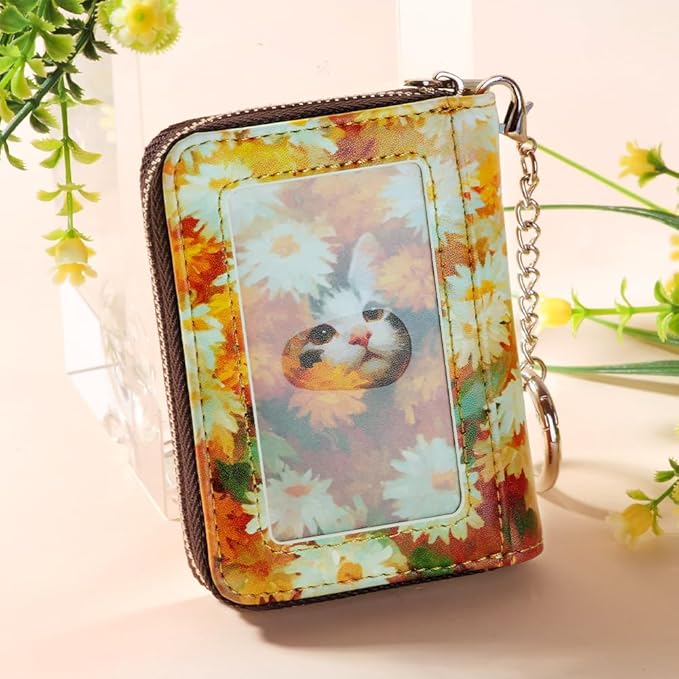 FurArt Zipper Wallet Women, RFID Blocking Credit Card Wallet, Business Card Holder, Compact Size KeyChain Wallet
