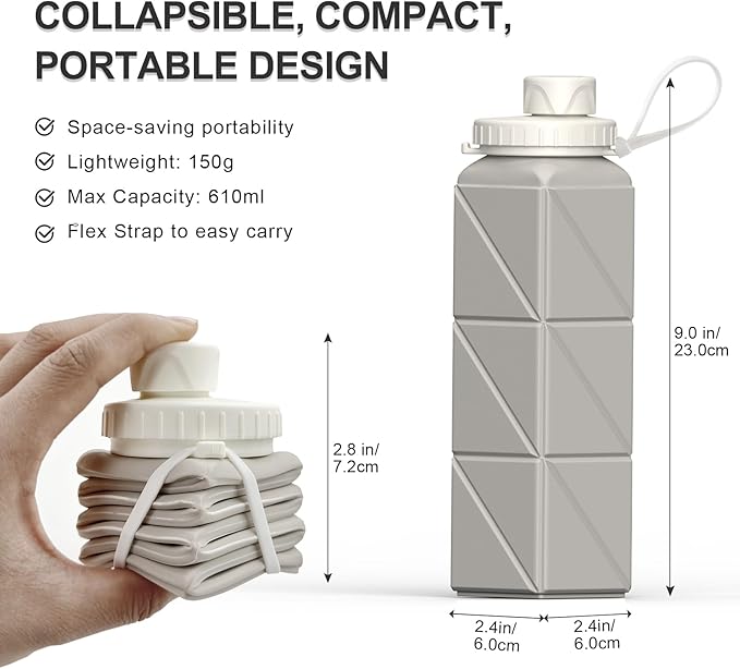 Collapsible Water Bottles 20.6oz, Silicone Foldable Portable Travel Water Bottle, BPA-Free, Leakproof Reusable for Traveling Camping Hiking Cycling Sports Outdoor, 2 Pack (Blue+Starlight)