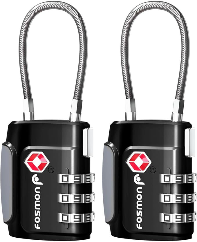 Fosmon TSA Approved Cable Locks for Luggage, Suitcase, Gun Case Lock with Push Release Button, 3 Digit Long Shackle Combination Wire Lock for Backpack