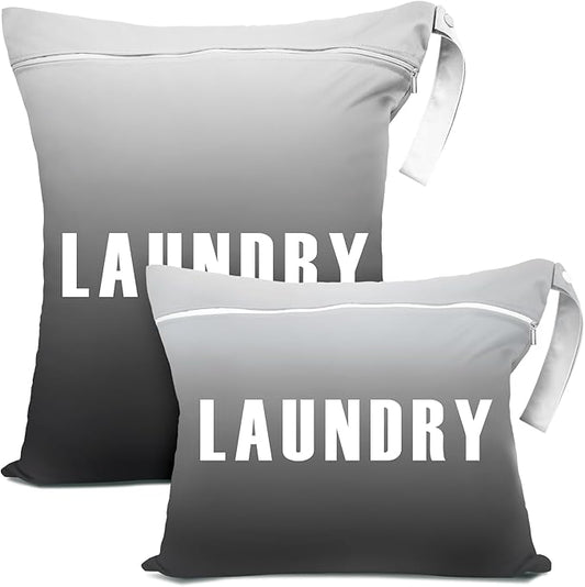 2 Pcs Large Travel Laundry Bag - Waterproof Wet Dry Washable for Dirty Clothes, Bathing Suit, Workout, Gym, Swimming, Yoga (Grey+Black)