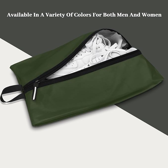 Travel Shoe Organizer with Zipper Closure, 2pcs Portable Packing Storage Organizer with Handle Design for Travel/Gym/Dance Essentials, Gifts for Men and Women (Dark Green, 2-Pack)