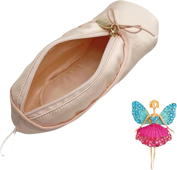Ballet Dance Shoe Makeup Bag For Little Girls, Ballerina Slipper Makeup Pouch Bag, Ballet Pointe Shoes Gifts (Pink-B2)