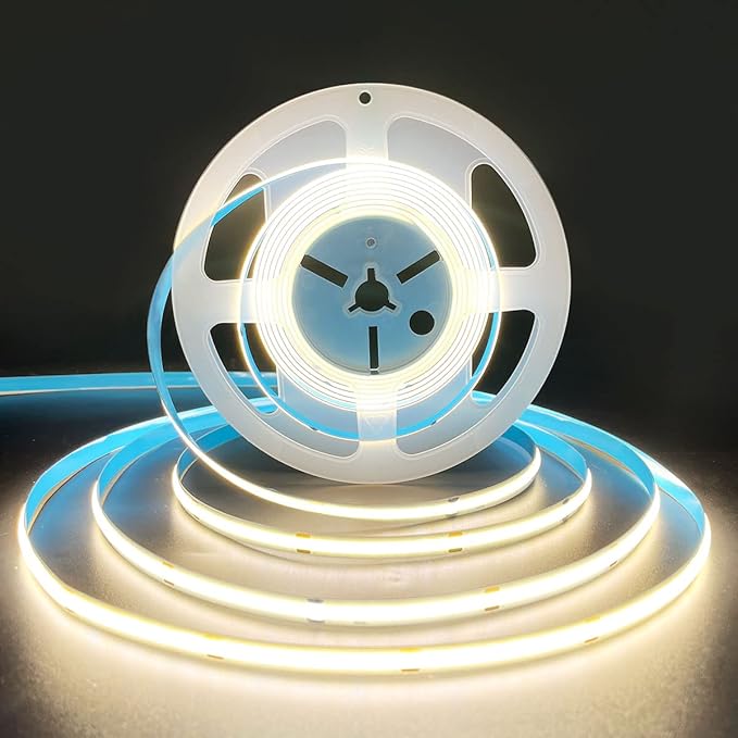 HAMRVL COB LED Strip Lights Natural White 4000K, DC12V 16.4ft/5M 320leds/M CRI90 Flexible LED Tape 8mm, for Indoor Home Cabinet, Bedroom, Kitchen, Stage, Backlight DIY Lighting (Without Power Supply)