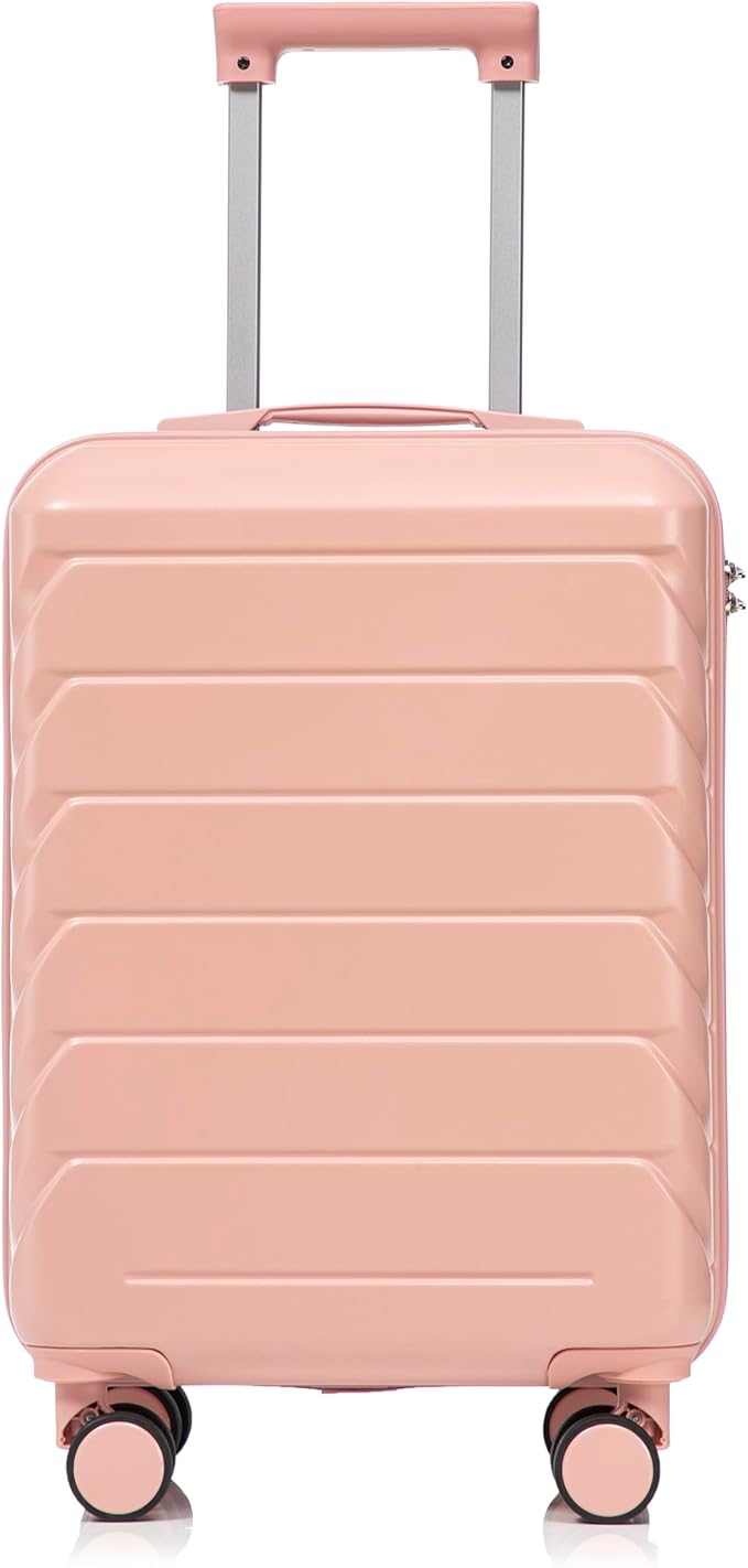 28 Inch Checked-Large Luggage, Lightweight ABS Hard Shell Suitcase with Spinner Wheels, Expandable Travel Luggage with Combination Lock & Side Hooks for Men Women (Pink, 20)