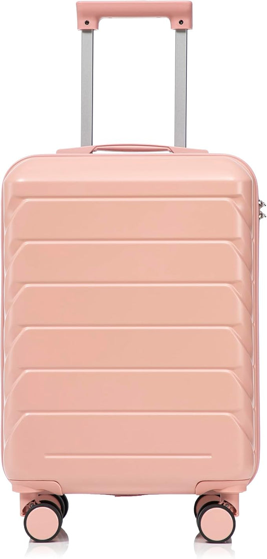 28 Inch Checked-Large Luggage, Lightweight ABS Hard Shell Suitcase with Spinner Wheels, Expandable Travel Luggage with Combination Lock & Side Hooks for Men Women (Pink, 20)
