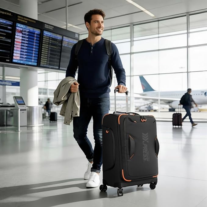 26'' Softside Rolling Luggage with Double Spinner Wheels,Waterproof,Lightweight Travel Suitcase for Men Women（Black,26in）