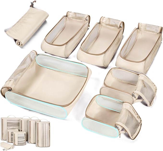 BAGSMART Keep Shape Packing Cubes, 7 Set for Travel, Lightweight Cubes, Suitcase Organizer Bags Set for Essentials