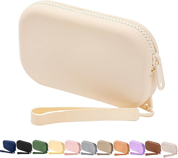 Small Silicone Multifunctional Essential Bag Portable Travel Makeup Bag for Women Men Cards Cash Bag Zipper Pouch (White)
