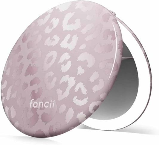 Fancii Taylor LED Lighted Travel Makeup Mirror, Rechargeable, 10x /1x Magnifying, Tru-Glow Lighting System, XL Large 5” Wide | Compact Mirror for Purses (Cosmic Leopard)