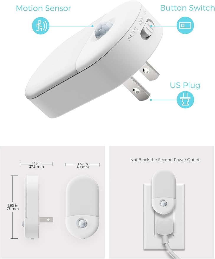 L LOHAS LED Motion Sensor Night Light,Bright Night Lights Plug into Wall,2P | Motion Activated Night Light, Daylight White, Motion Sensor Light Indoor Plug in,30/60LM,Nursery Kids Adults Bathroom Bedroom