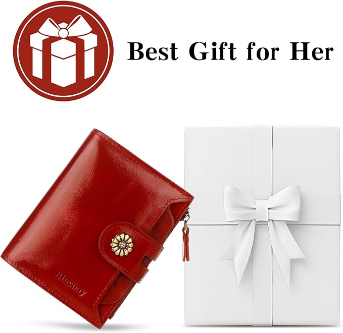 Leather Wallet Women,RFID Blocking Womens Wallet Bifold Compact Card Holder Small Wallet for Women with Removable ID Window Winered