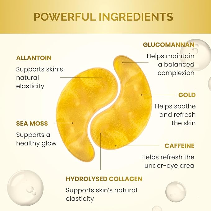 PLANTIFIQUE 24K Gold Under Eye Patches 20 Pairs - Dermatologist Tested - Hydrating Collagen Eye Masks with Hyaluronic Acid for Dark Circles & Puffiness