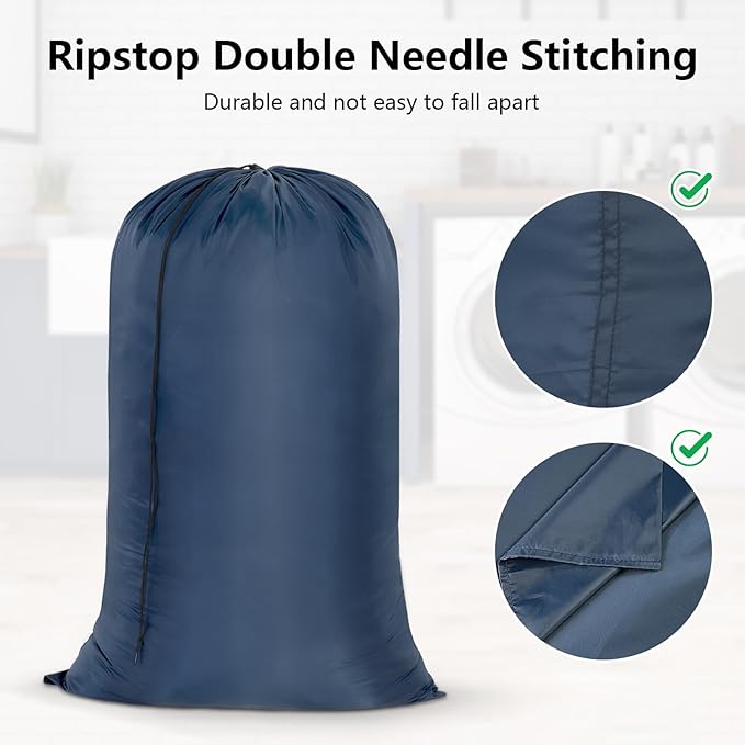 OTraki 28x45 Inch Laundry Bag 2PCS Heavy Duty Laundry Dirty Clothe Travel Wash Bag Extra Large Hamper Bag Drawstring Laundry Basket Liner Bag Drying Do Not Exceed 176℉(Navy Blue)