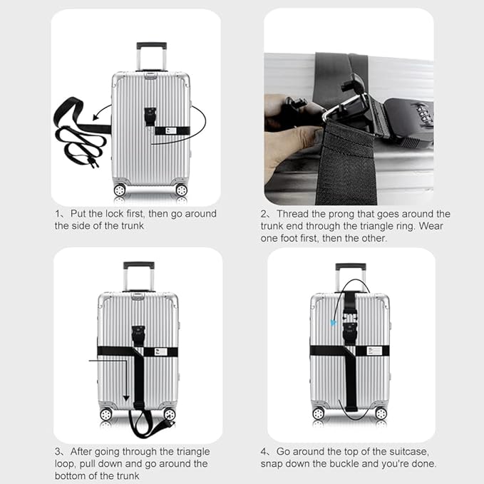 Veki Cross Luggage Straps Set TSA Approved with Lock Adjustable Travel Suitcase Belts Suitcase Tags with Name ID Card Packing Straps for Suitcases Strap Travel Accessories (Khaki 1pcs)