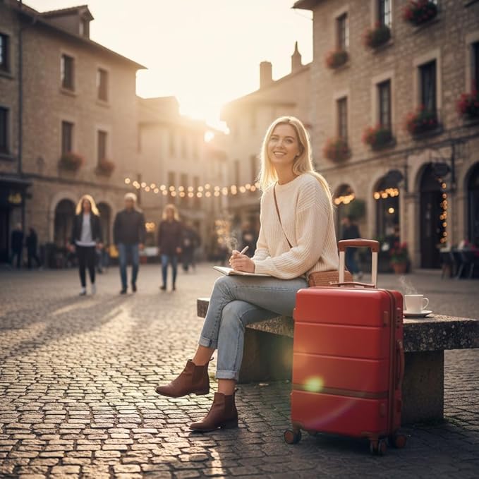 Luggage Sets, 2 Piece Suitcase set with wheels Tsa Lock 20/24 inchi Hardshell Waterproof Travel Suitcases luggage for Women/Men/Family(Red)