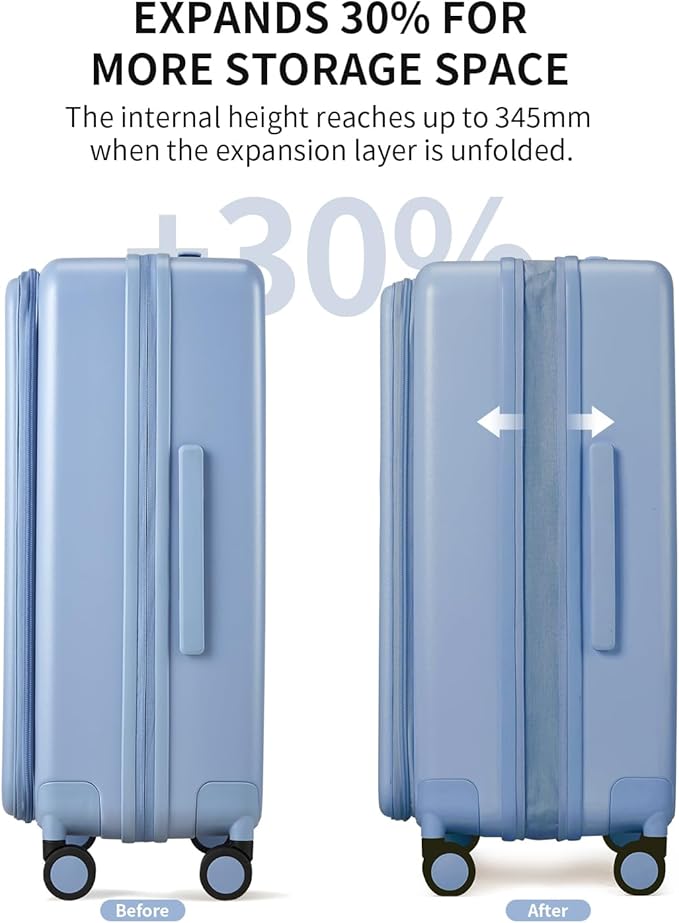 aji Expandable Top Opening Carry On Luggage Airline Approved, 20 Inch Lightweight Hardside Carry On Suitcase with Spinner Wheels, Travel Luggage with Laptop Compartment for Women Men, Blueberry Blue