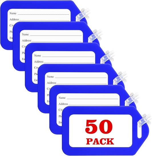 50 Pack Luggage Tag Bright Luggage Tags for Suitcases Bag Tags Name Tags for Kids Travel Accessories Must Haves by Sodsay (Blue)