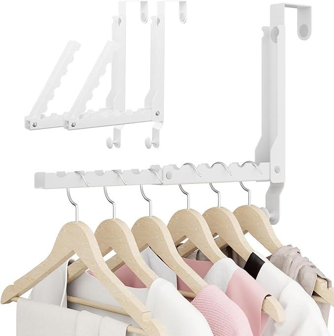 Over The Door Hanger Folding Clothes Drying Rack, Double Fold Hanging Door Hooks Coat Rack with Hooks for Indoor Laundry Room Compact Small Space Foldable Portable Door Hanger Hook Collapsible- 2 Pack