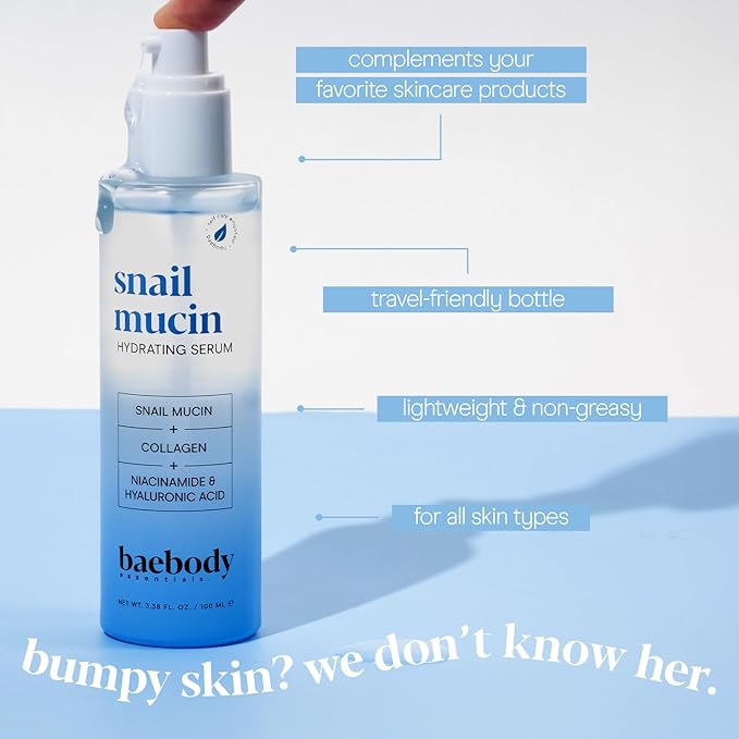 Baebody Snail Mucin Serum Moisturizer - Hydrating Serum for Face with Collagen - Snail Mucin Moisturizer for Youthful Skin - Korean Skin Care Inspired, Skincare Beauty Products for Women (3.38 fl oz)