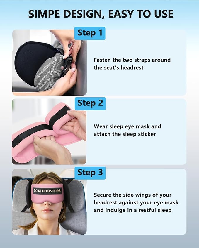 Travel Pillows for Airplanes, Airplane Pillow for Long Flights Sleeping with Eye Mask, 360° Support Plane Head Strap Compact Travel Essentials for Air Travel Sleep Neck Upright, Stop Bobblehead (Pink)