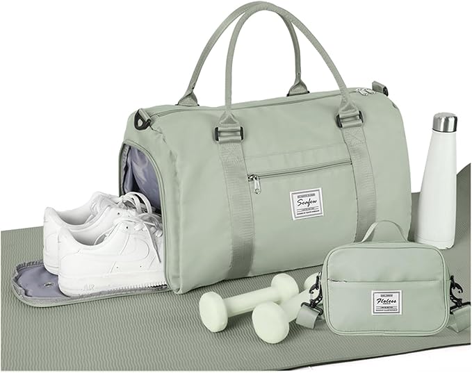 Weekender Gym Duffel Bags for Women Light Green with Toiletry Bag