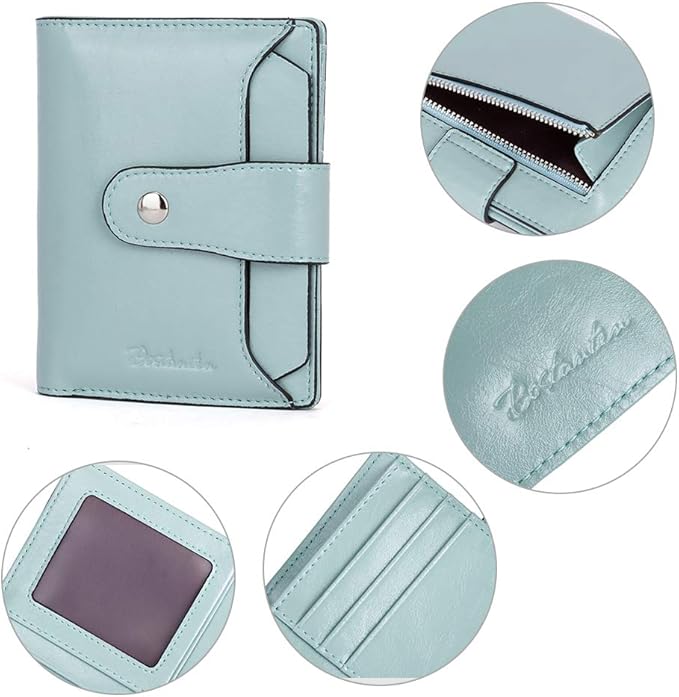 BOSTANTEN Women Leather Wallet RFID Blocking Small Bifold Zipper Pocket Wallet Card Case Purse with ID Window