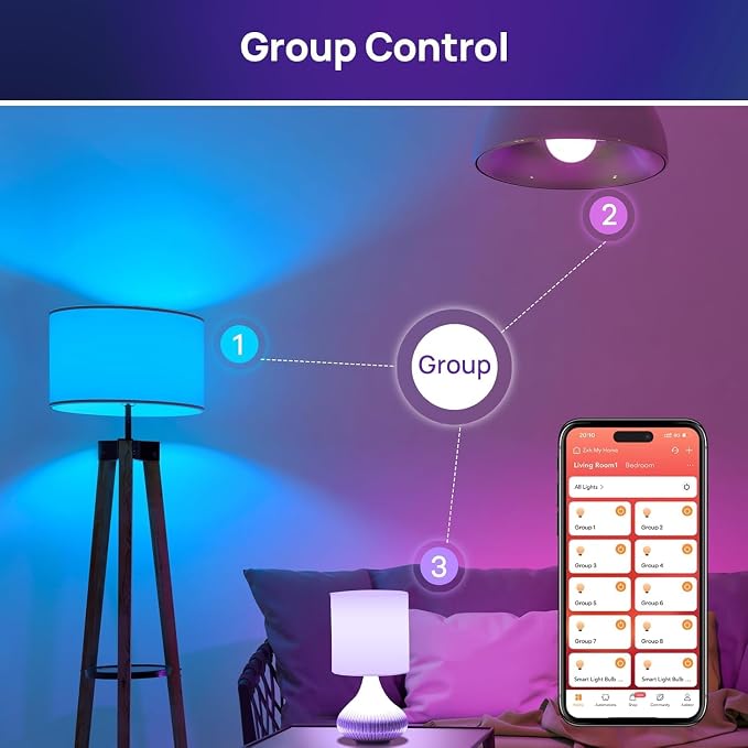 Consciot Smart Light Bulbs, A19 Google Home Color Changing Bulbs, 4-Pack | 800 Lumens, 60W Equivalent, Works with Apple Home, Alexa, Google Home & SmartThings, Dimmable LED Bulbs