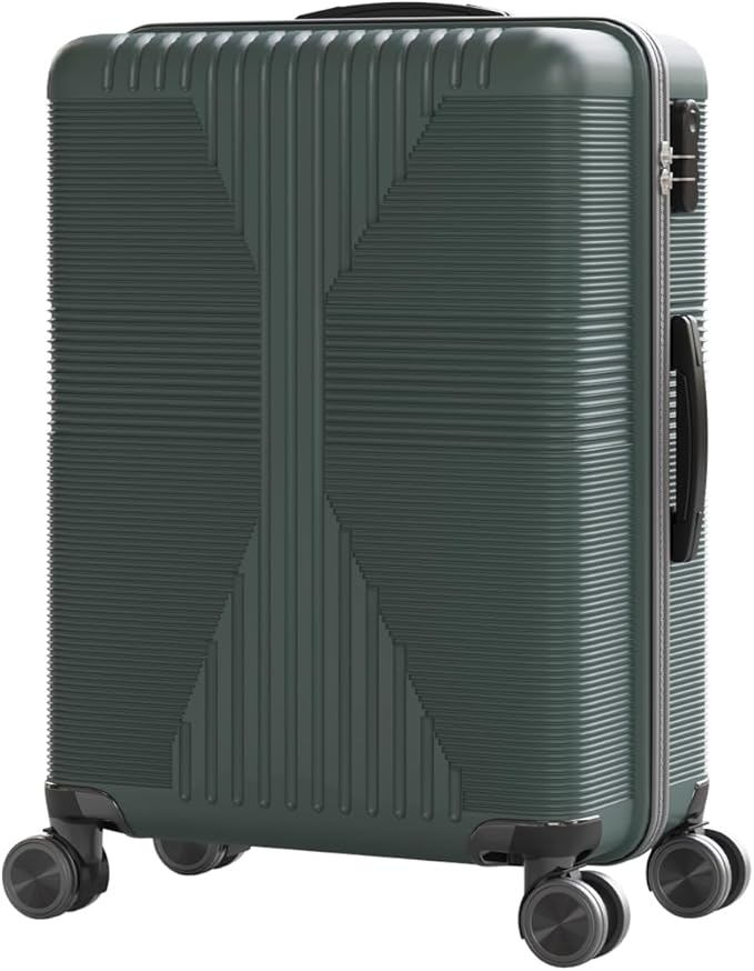 Karl home 24" Check-in Luggage, PP Hardside Checked Medium Suitcase with Wheels, Waterproof Durable Rolling Luggage with Built-in Lock for Travel Business, Dark Green
