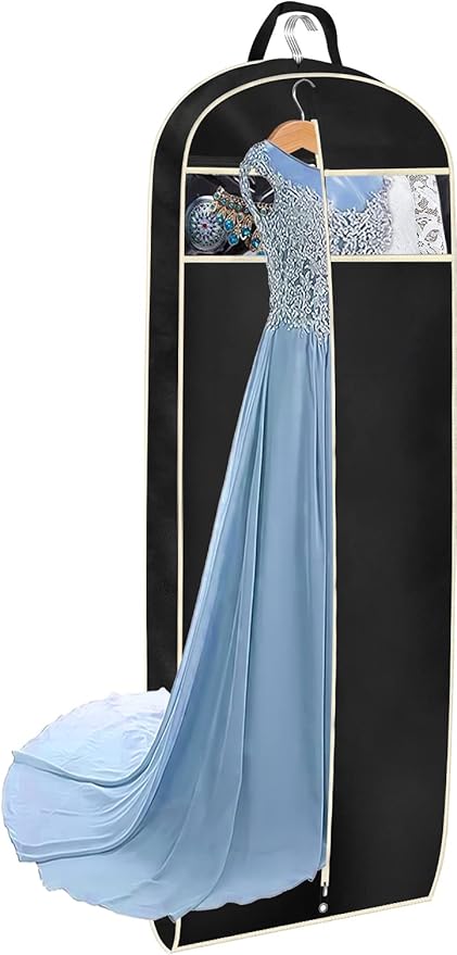 MISSLO Gusseted 60" Suit Dress Garment Bag with Clear Window Zipper Pocket Long Garment Cover (Black)