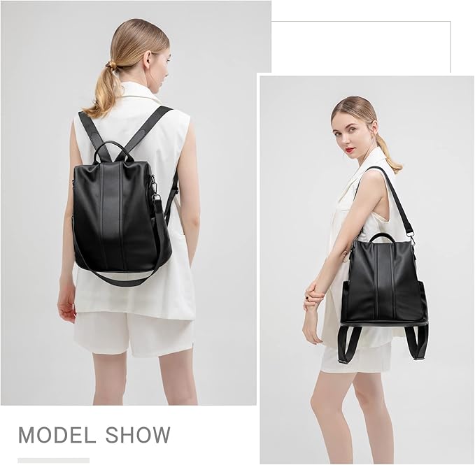 PINCNEL Women Backpack Purse Waterproof Nylon Anti-theft Rucksack Lightweight Shoulder Bag, Medium, Black