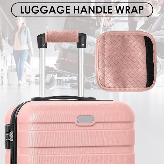 Leather Luggage Handle Wraps for Suitcase, 4 Pack Luggage Handle Cover Identifiers Tags Markers for Travel Accessories (Pink)