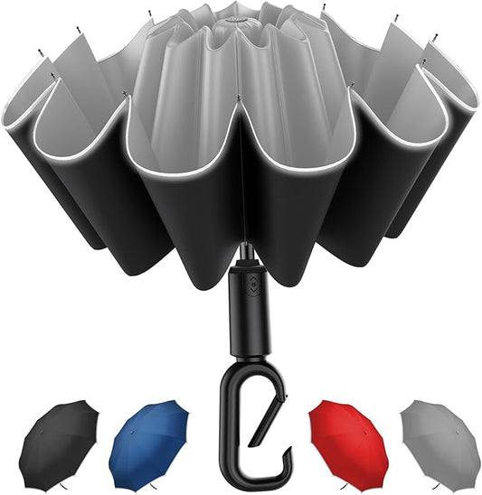 Windproof Compact Travel Umbrella,Large Strong but Light Portable and Automatic Folding Rain Umbrella, small inverted for travel size