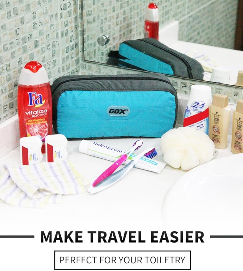 GOX Travel Small Toiletry Bag for Men Nylon Dopp Kit Medicine Bag Travel Organizer Pouch Shave Kits for Teens Toiletry Essentials Bathroom Compact (Turquoise, 9.8 * 4.3 * 3.3 Inches)