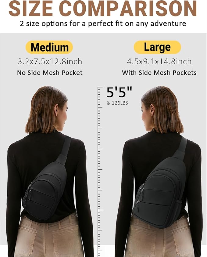 Tuwubi Crossbody Bags for Women, Sling Bag for Men, Small Hiking Backpack Anti Theft Lightweight for Outdoors Travel (L, Black)