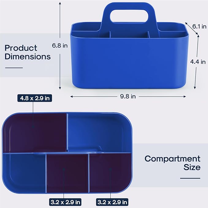 Multiuse Caddy Organizer with Handle, Portable Plastic Tote Bin - Art Craft, Stationary Pen Marker Crayons, Makeup Hair Supplies Storage - Bathroom, Classroom, Dorm, Office, Desk Holder - Dark Blue