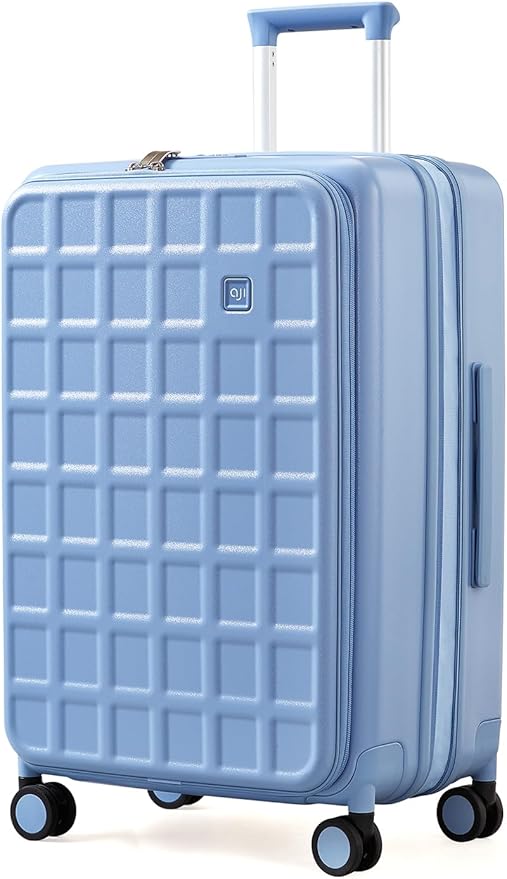 aji Expandable Top Opening 28 Inch Checked Luggage with Spinner Wheels, Large Suitcase with TSA Lock, Hard Shell Travel luggage Suitcases for Men Women, for 25+Days Travel, Blueberry Blue