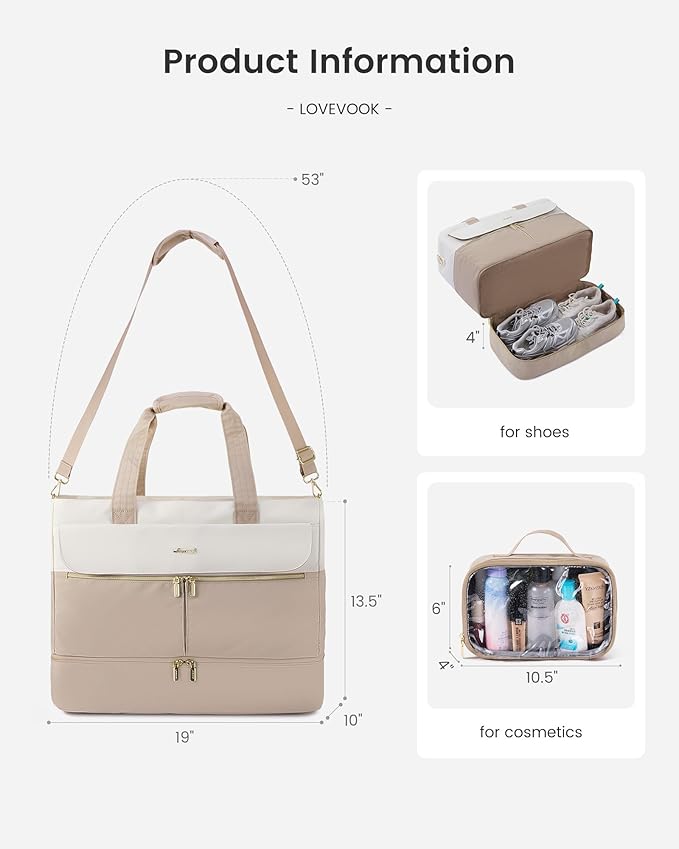LOVEVOOK Travel Duffle Bag for Women, Wide Open Large Weekender Bags with Shoe Compartment, Carry on Overnight Bags, Hospital Bag for Women Labor Delivery with Wet Pocket