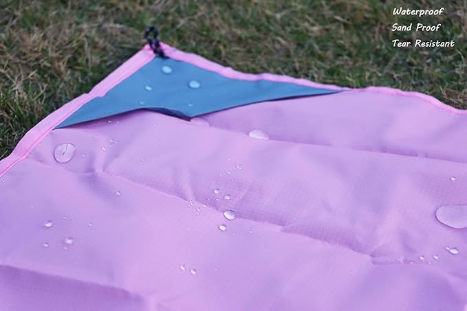 Orga'Neat Pocket Picnic Blanket, Sandproof Lightweight Pocket Camping Tarp, 55″x 79″ Foldable & Fits into Small Bag, Water Resistant Washable Quick Dry Compact Beach Mat for Outdoor Recreation
