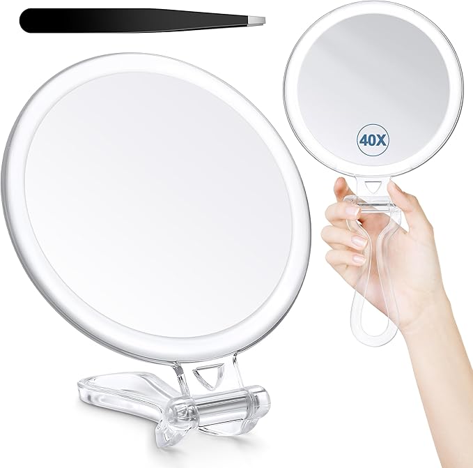 B Beauty Planet 40X Magnifying Mirror for Travel with Handle, Double-Sided 1X/40X Magnification Hand Mirror for Makeup,Travel Mirror for Desk 5 Inches