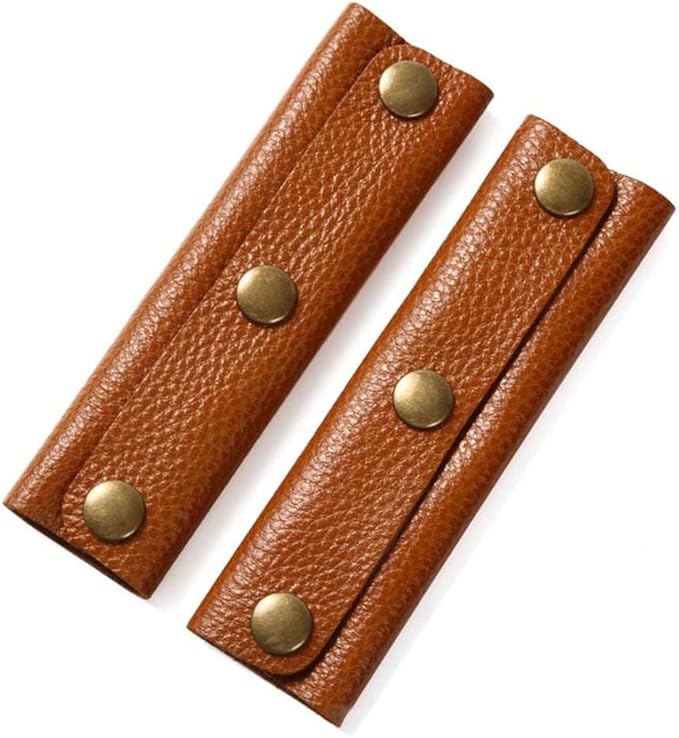 IUAQDP 2-Piece Leather Wrap Cover, Luggage Grip Protector with Brass Clasp, Soft Purse Strap Pad for Shopping, Travel, Suitcase, Tote Bag, Wallet - Brown