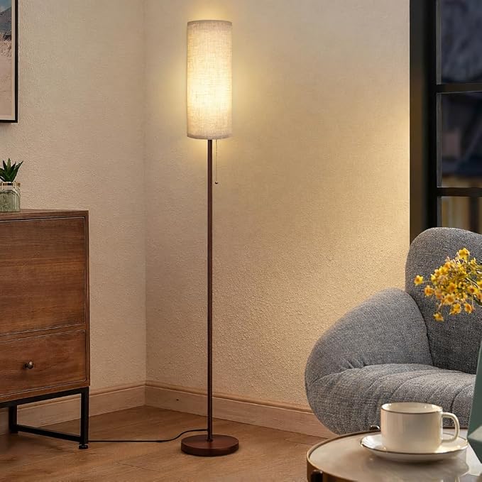 Ldeco Floor Lamp for Living Room, Modern Standing Lamps with Lampshade, Minimalist Tall Lamp with Chain Switch for Living Room, LED Bulb Included (Beige+Brown)