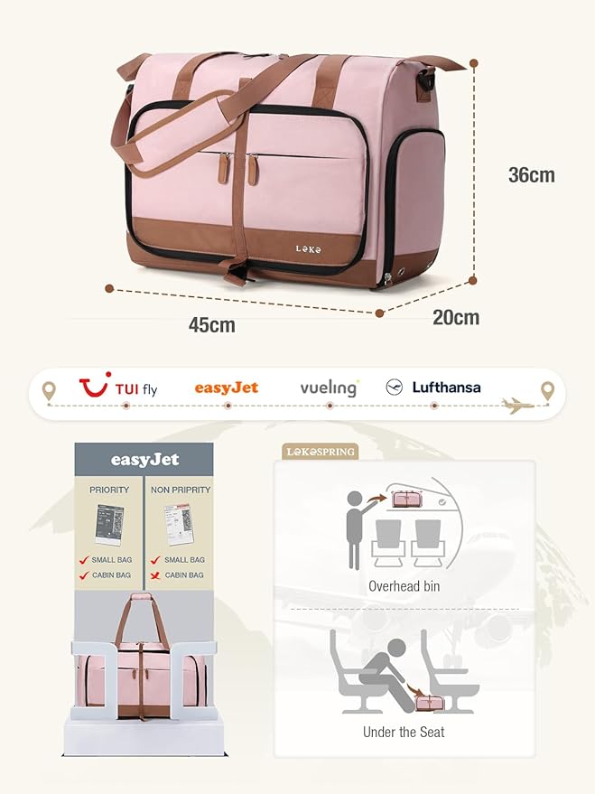 Lekesky Foldable Travel Duffle Bag for Women, Large Duffel Bag with Separate Shoes Compartments & Straps, Carry On Weekend Bag for Women, Hospital, Overnight (Pink, 30L)