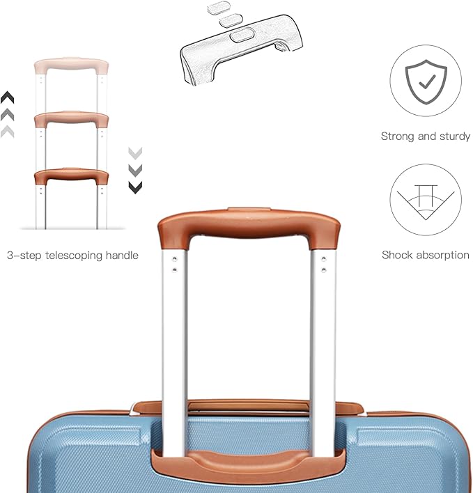 Kono Carry On Luggage Set Airline Approved Lightweight PC+ABS Carry On Suitcase with TSA Lock Spinner Wheels Durable Luggage Hardside Apricot Blue