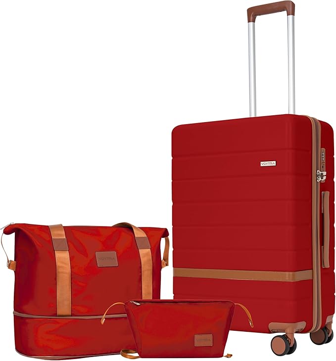 20-Inch Carry-On Luggage Set (3-Piece) – Lightweight & Durable Hardshell Spinner Suitcase with TSA Lock | PC+ABS Material | Airline Approved for Business and Family Travel, in Red