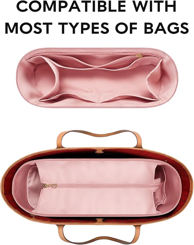 GIVLEFLY Extra Large Purse Organizer Insert for Tote Bag, Lightweight Handbag Organizer with Multiple Pockets, Structured Bag Insert,Pink