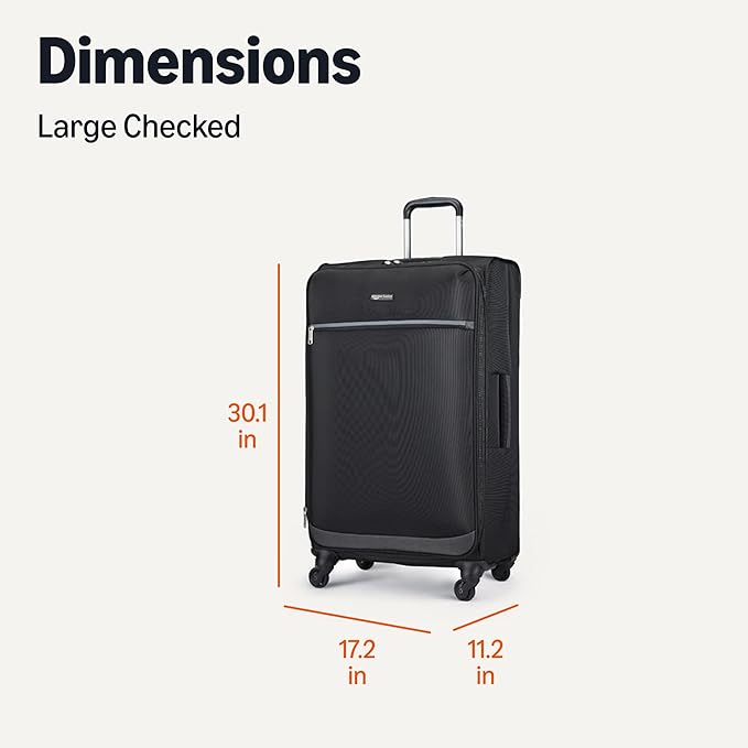 Amazon Basics 28" Large Checked Softside Expandable Suitcase with 360-Degree Multi-directional Spinner Wheels, Expandable Capacity, Zippered Pockets, Telescoping Handle, Black