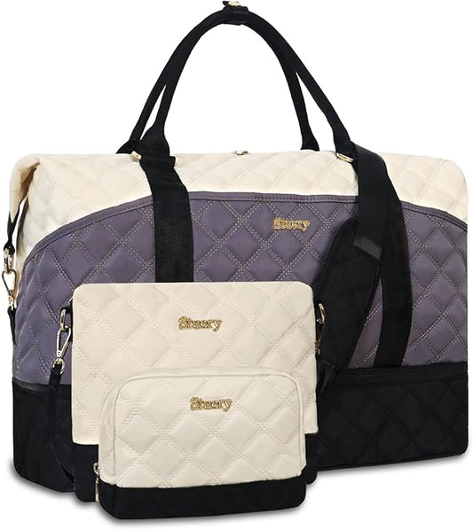 Weekender Bag, Large Travel Duffel Bag for Women, Carry on Overnight Bag with Shoe Compartment and Toiletry Bags