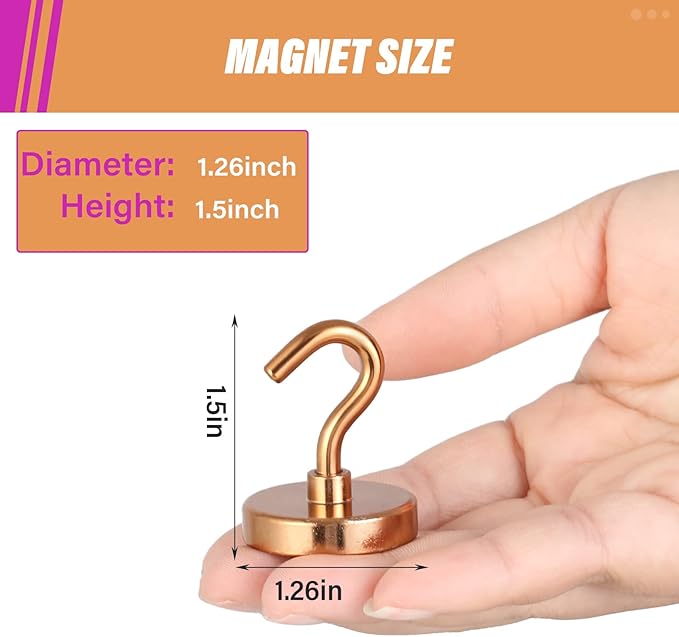 Neosmuk Magnetic Hooks Heavy Duty,Strong Magnet with Hook for Fridge, Super Neodymium Extra Strength Industrial Hooks for Hanging, Magnetic Hanger for Toolbox, Cruise, Grill(Bronze,6 Pack)