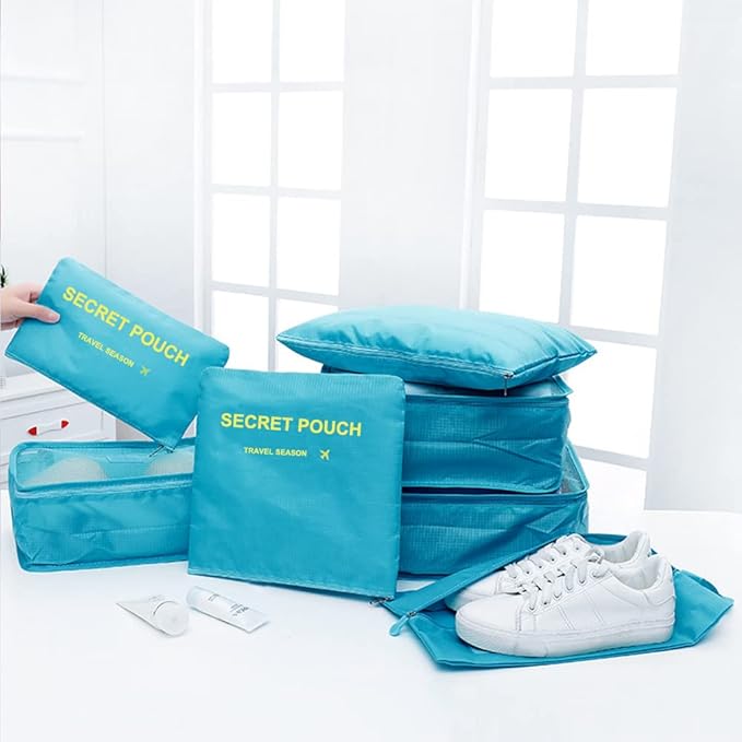 7 Set Packing Cubes, Travel Foldable Luggage Organizers Storage Bag Accessories Suitcase with Laundry Bag & Shoe Bag, Blue